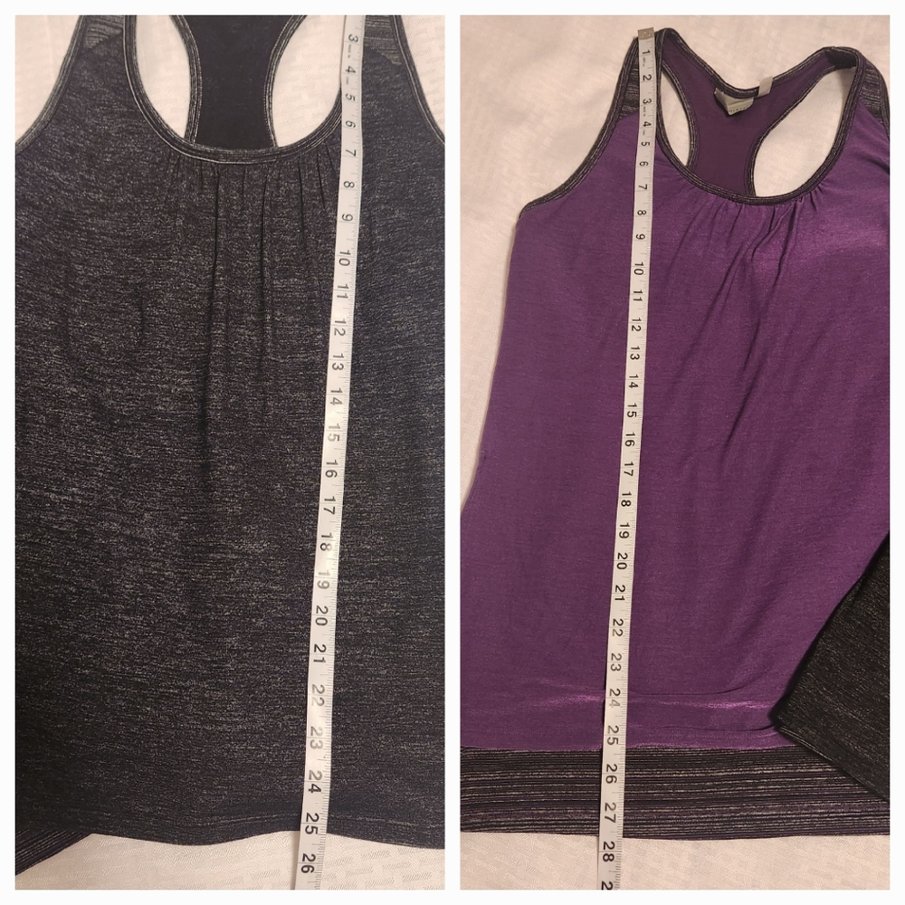 Two Athleta Royal Pigeon Layered Cinch Side Yoga Racer Back Tank Tops sz M - Picture 5 of 12